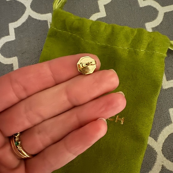 Tory Burch Gold-Tone Stud Earrings with Pale Pink Center - Picture 3 of 3